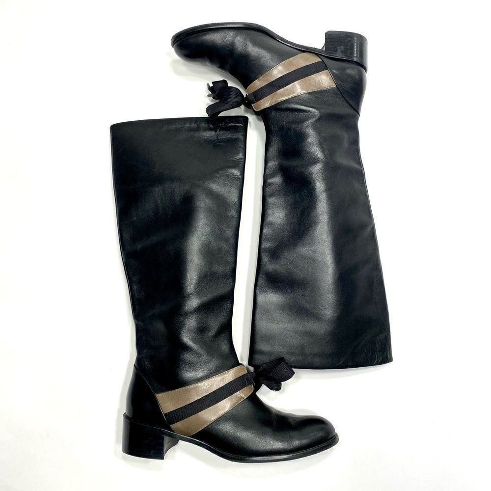 Joy Chen Sexy Black Leather Riding Boots, Size 8